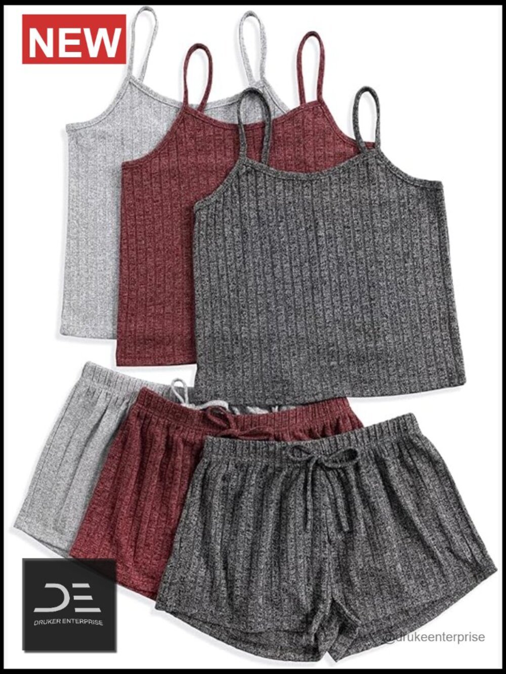 3 Sets Ribbed Pajama Set Crop Top and Shorts Button Lounge Set Sleeveless Pjs